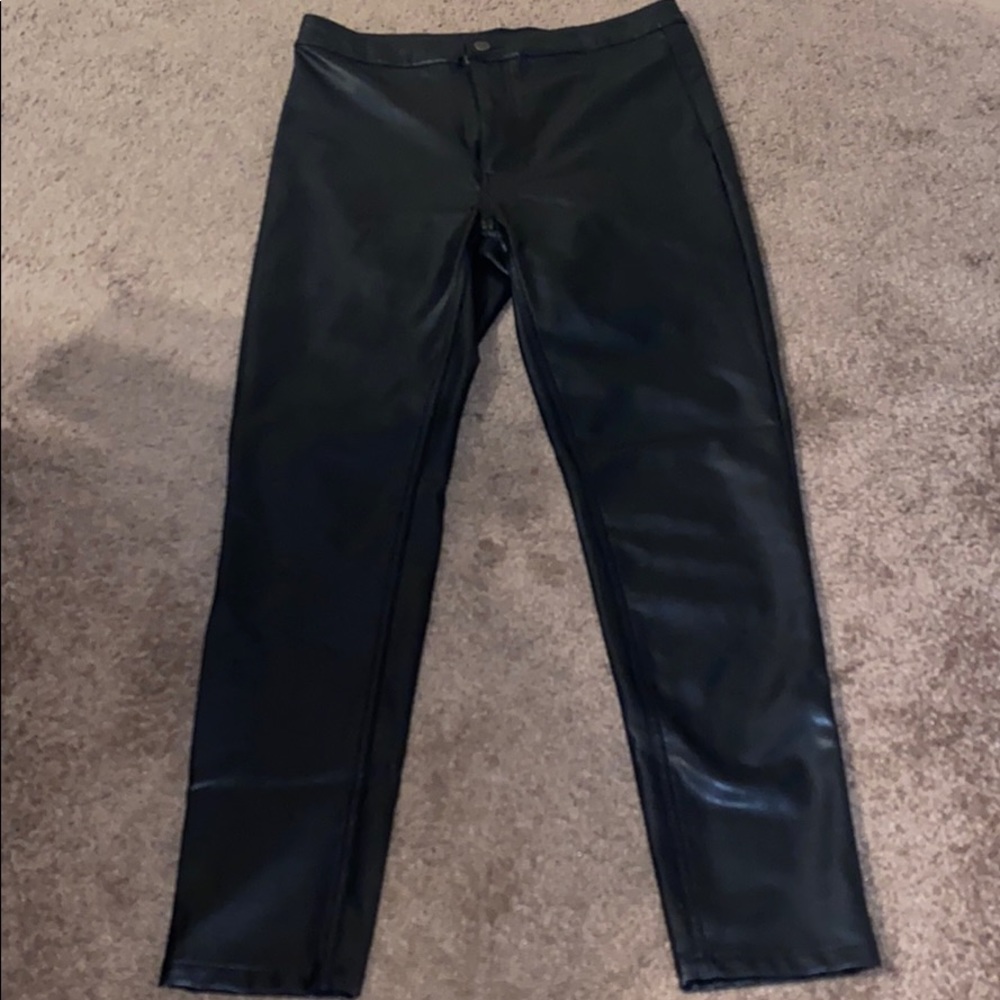 Women black leather pants